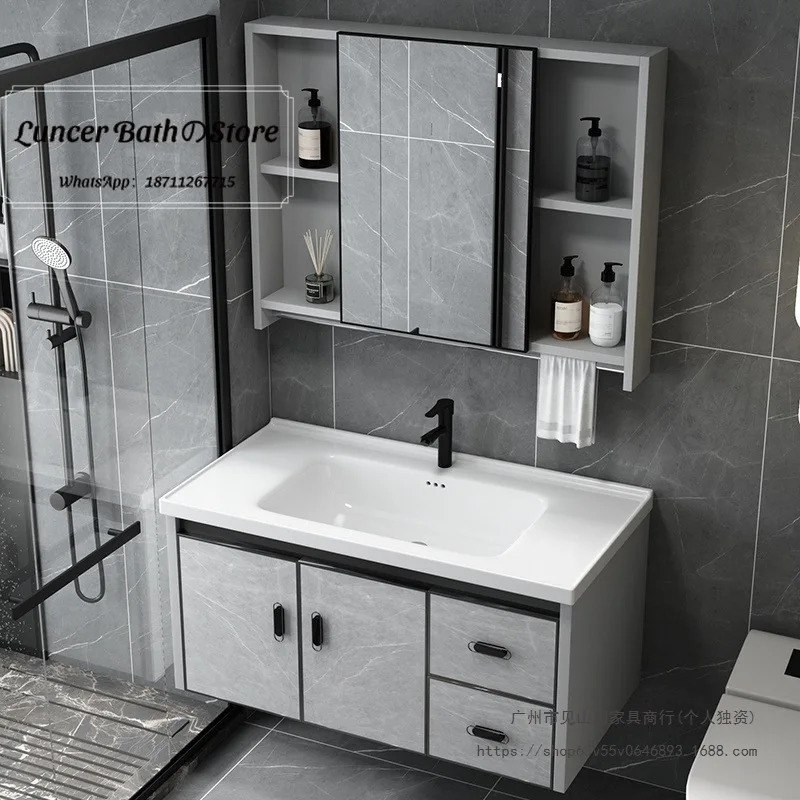 Thickened bathroom vanity cabinet set with integrated face sink, washbasin and washstand, one-piece ceramic bathroom fixture
