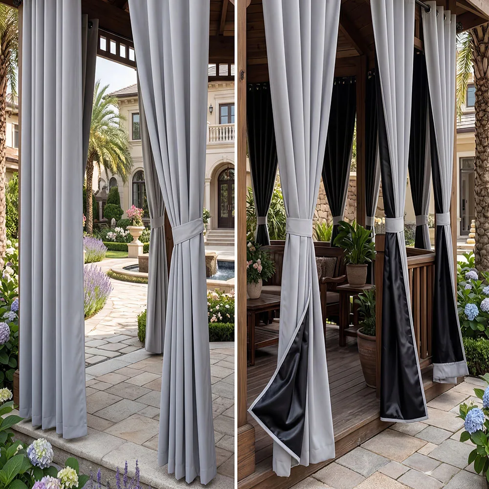 2-Piece Set, Full Blackout Outdoor Curtains, Sunshade and Uv Protection Curtains for Patio Gazebos, Rod Pocket Design, Thickened Laminated Fabric with a Gram Weight of 105g, Suitable for Outdoor Sunrooms, Outdoor Grape Trellises, Patio Gazebos