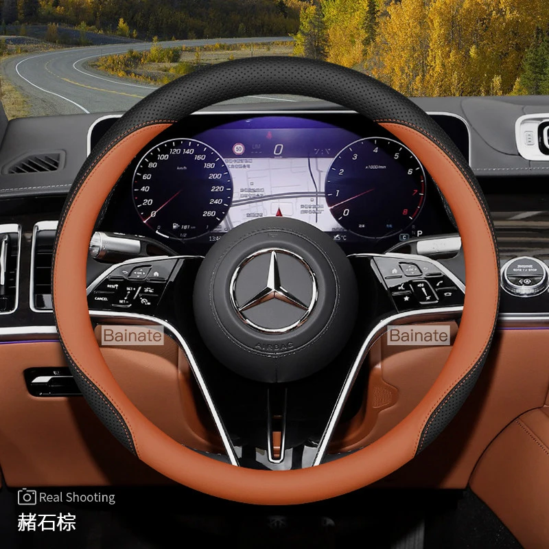 Geeignet für Mercedes-Benz Atmungsaktiver Leder-Lenkradbezug E C Klasse GLE GLC GLA GLB CLS CLA EQB EQE EQS AMG Vito GLS – Detail 10