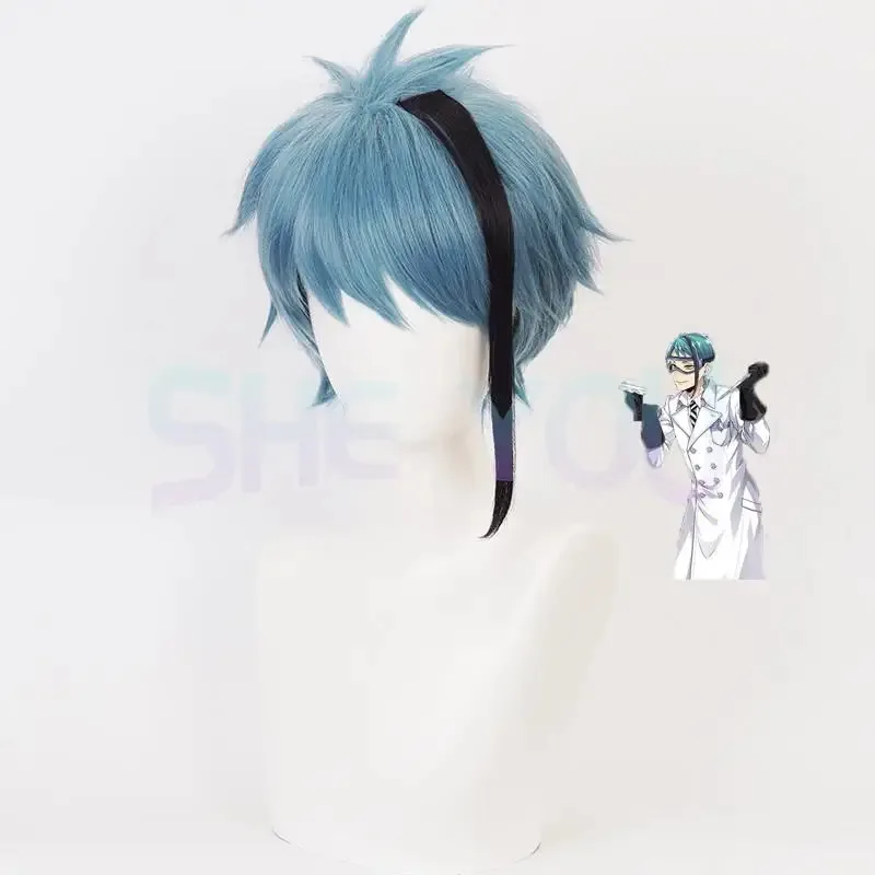 الملتوية العجائب شعر مستعار تأثيري فلويد علقة اليشم علقة زي شعر مستعار الرجال هالوين كرنفال قصير الأزرق شعر مستعار موضة غطاء شعر مستعار مجاني