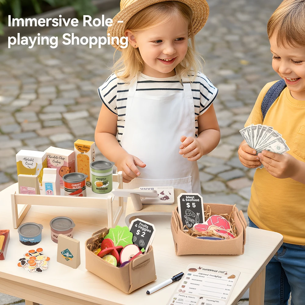 Baby Educational Toys Playhouse, Shopping Toys Children's Interactive Simulation Supermarket Game Kid Wooden Vegetable Food Toy