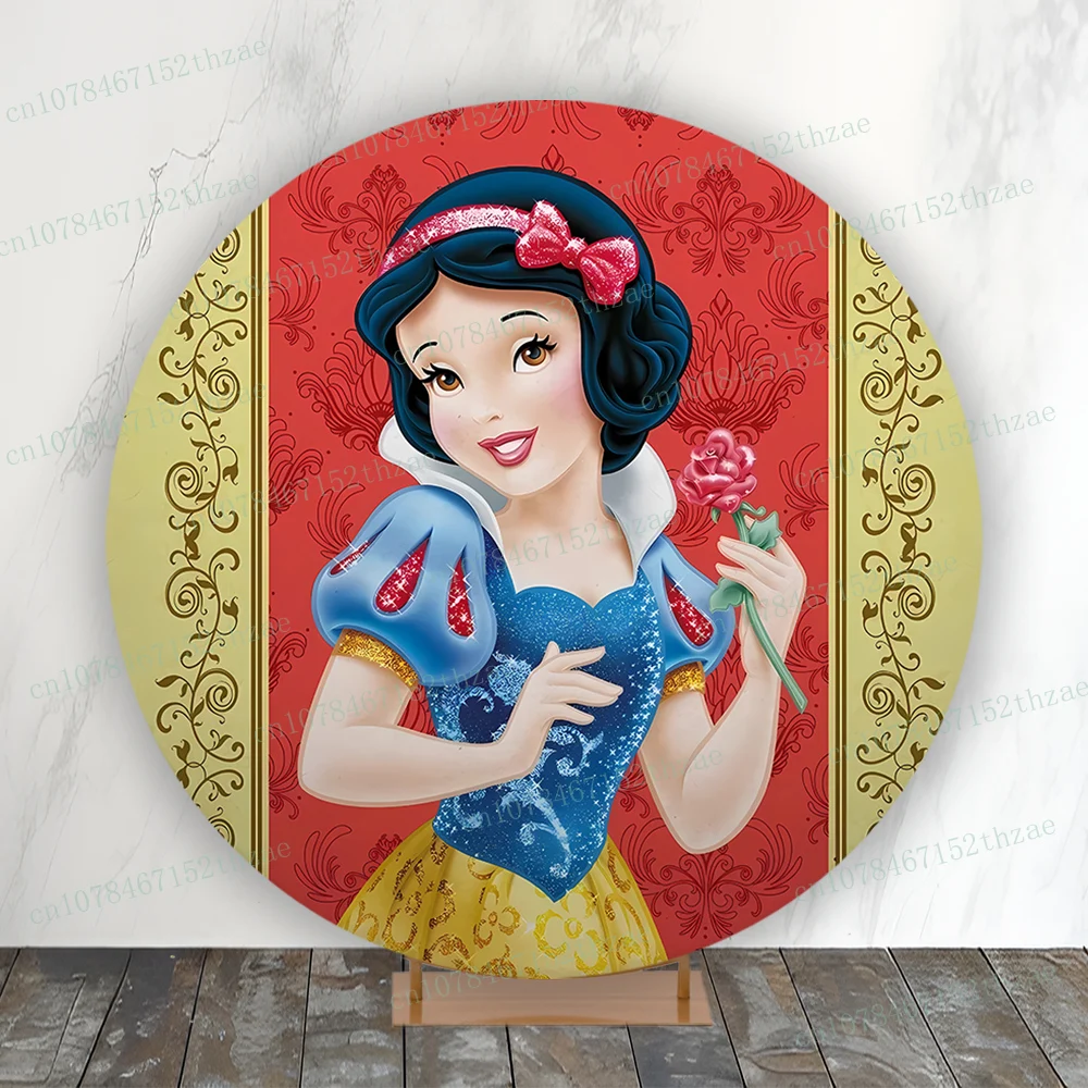 Snow White Birthday Party Photo Background Baby Shower Round Photography Backdrop Cartoon Banner Decoration