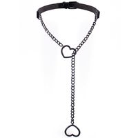 Heart Slip Chain Y Necklace Black leather Choker Collar For Women Goth Fashion Punk Gothic Jewelry