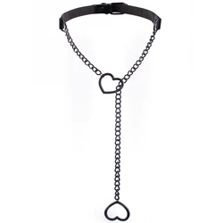Heart Slip Chain Necklace Black leather Choker Collar For Women Goth Accessories  Punk Gothic Jewelry