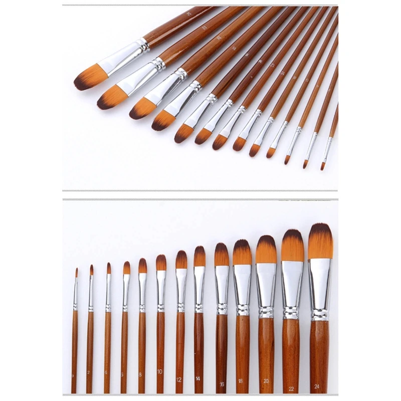 F3MA 아크릴 페인트 브러시 세트 13피스 나일론 헤어 브러쉬 유화용 나무 손잡이