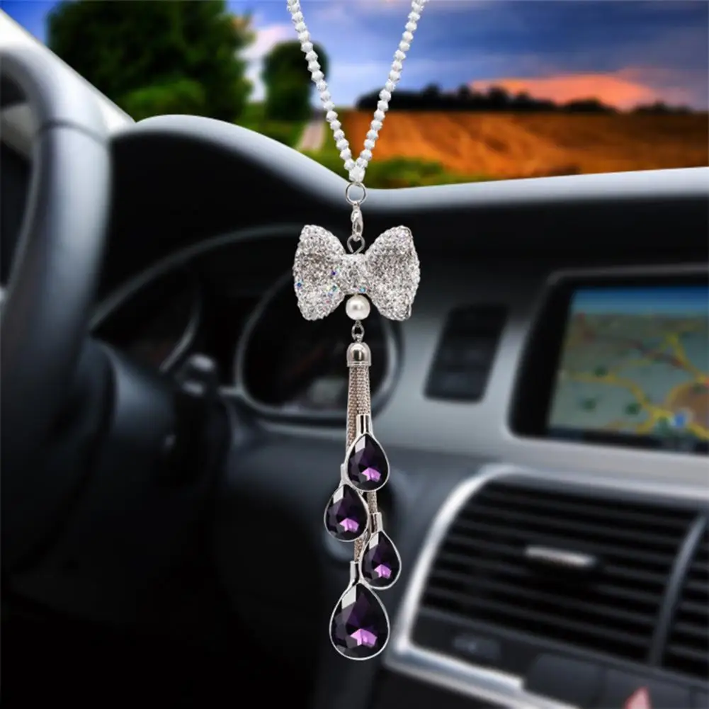 Automobile Pendant Bling Rhinestone Car Charm Pendant Rear View Mirror Decoration with Lanyard Easy to Install Sun Catcher
