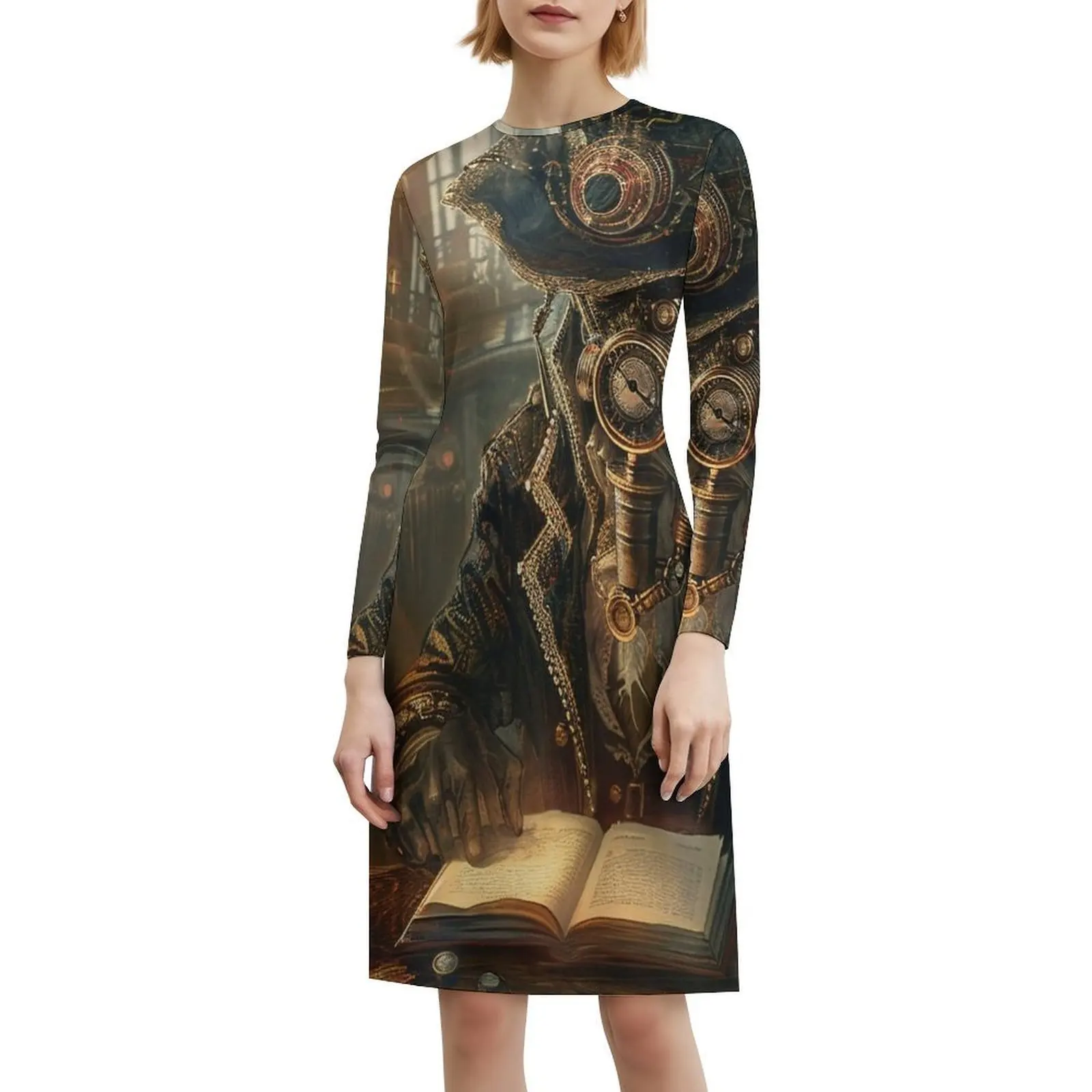 فستان Steampunk Android In The Library مثير للإجازات للنساء على الشاطئ وحفلات أعياد الميلاد فستان قصير خيالي Steampunk Android Robot #6