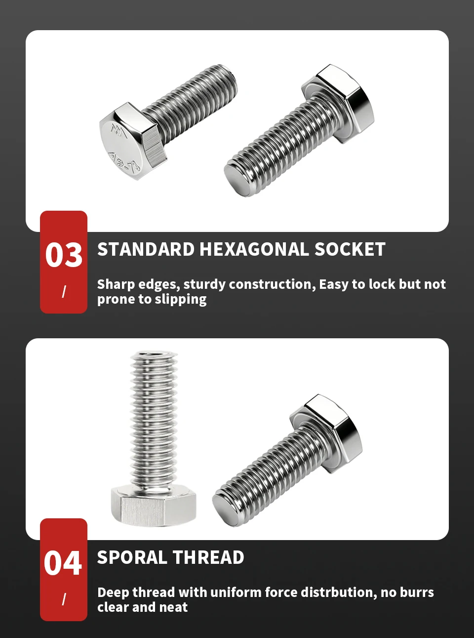 304 Edelstahl A2-70 DIN933 Sechskantschrauben mit Vollgewinde, metrische Befestigungselemente M3 M4 M5 M6 M8 M10 M12 – Detail 5