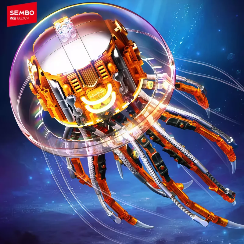 SEMBO BLOCK Mechanical Jellyfish Deformable Assembling Building Pat Light Toy Model Desktop Collection Ornaments Holiday Gift