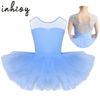 Vestido de Ballet de algodón para niños, tutú de Ballet, leotardo, empalme de malla, espalda en forma de U, Ropa de baile de gimnasia, fiesta de disfraces de bailarina