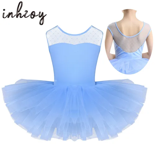 Vestido de Ballet de algodón para niños, tutú de Ballet, leotardo, empalme de malla, espalda en forma de U, Ropa de baile de gimnasia, fiesta de disfraces de bailarina