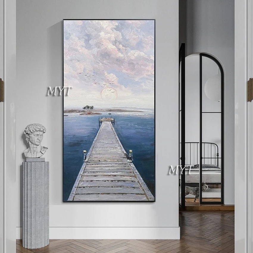 

Modern Art Abstract Canvas Roll Picture Unframed Seaside Plank Road Landscape Hand-painted Living Room Wall Decor Painting