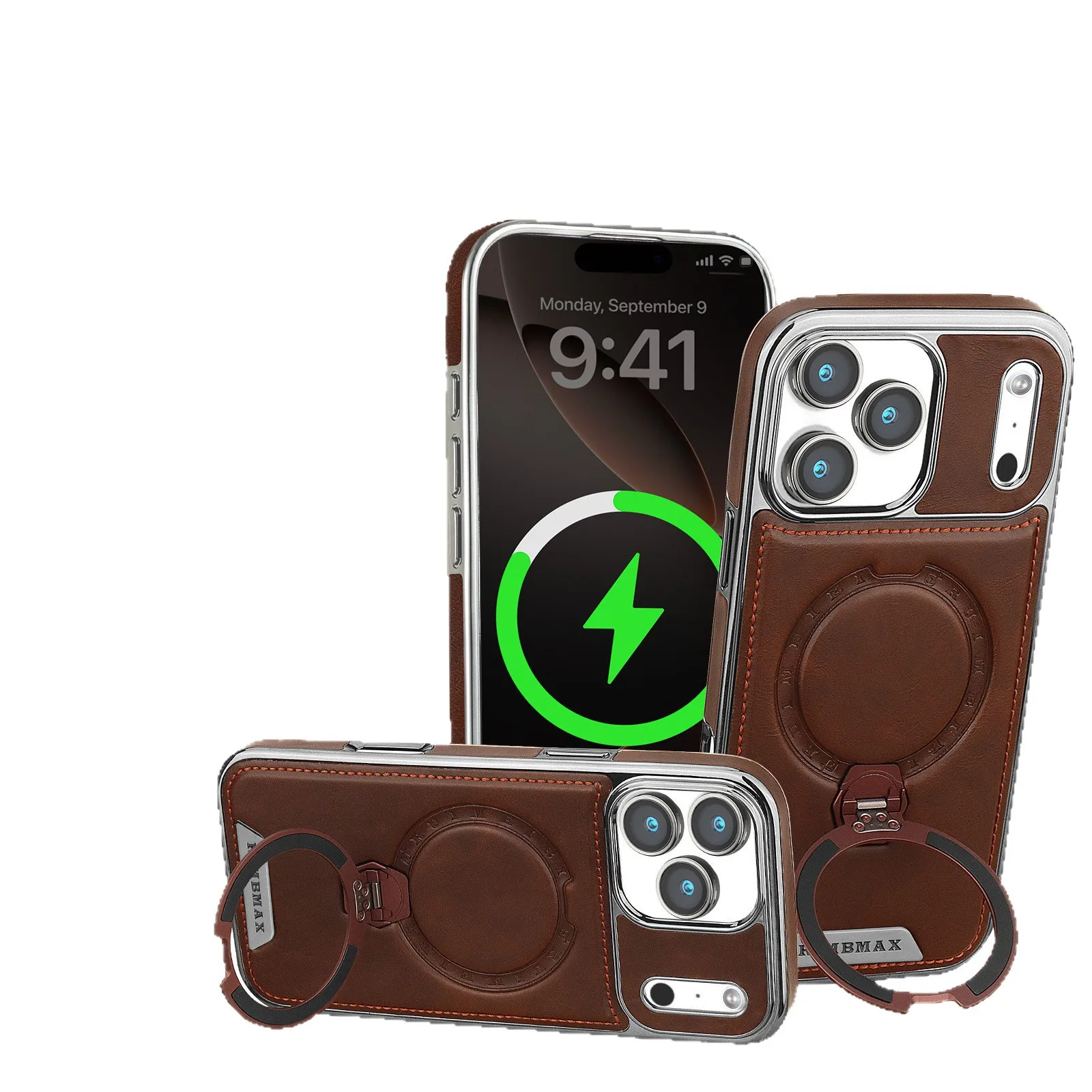 

case for iphone 17 16 15 14 13 12 11 pro max Electroplated leather protective case magnetic With Holder Kickstand Shock Proof