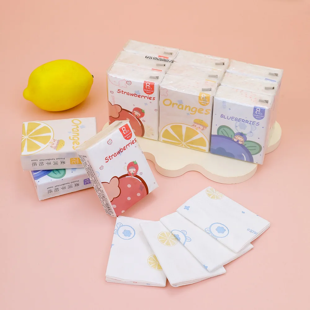 9 unids/pack flor y fruta Mini pañuelo de papel estudiante portátil bolsillo tejido dibujos animados impreso papel higiénico para limpieza diaria