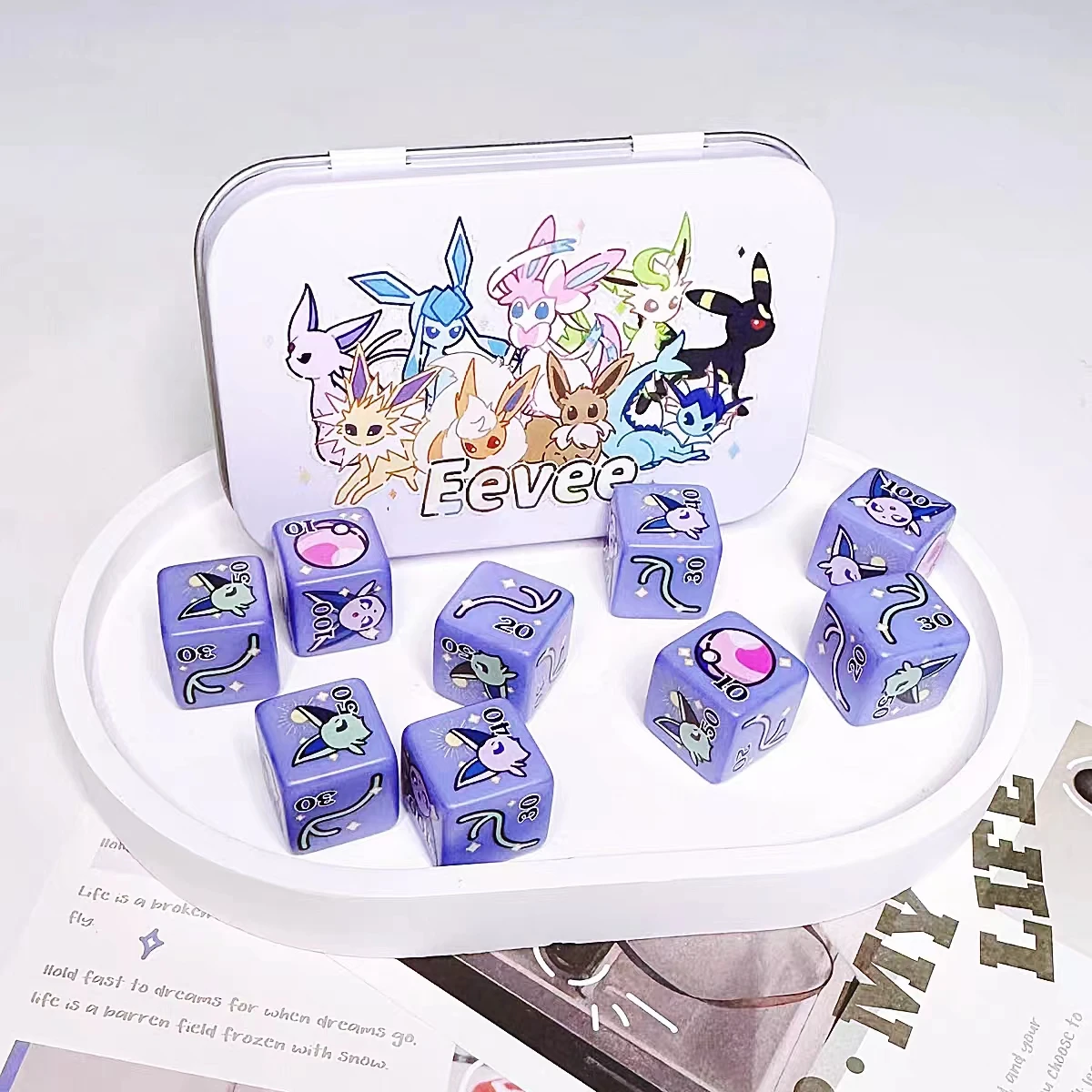 PTCG Pokemon Match Scoring Damage Counter Storage Box Board Role-playing Game Dice Eevee Sylveon Espeon Umbreon Gift Ninth Wave