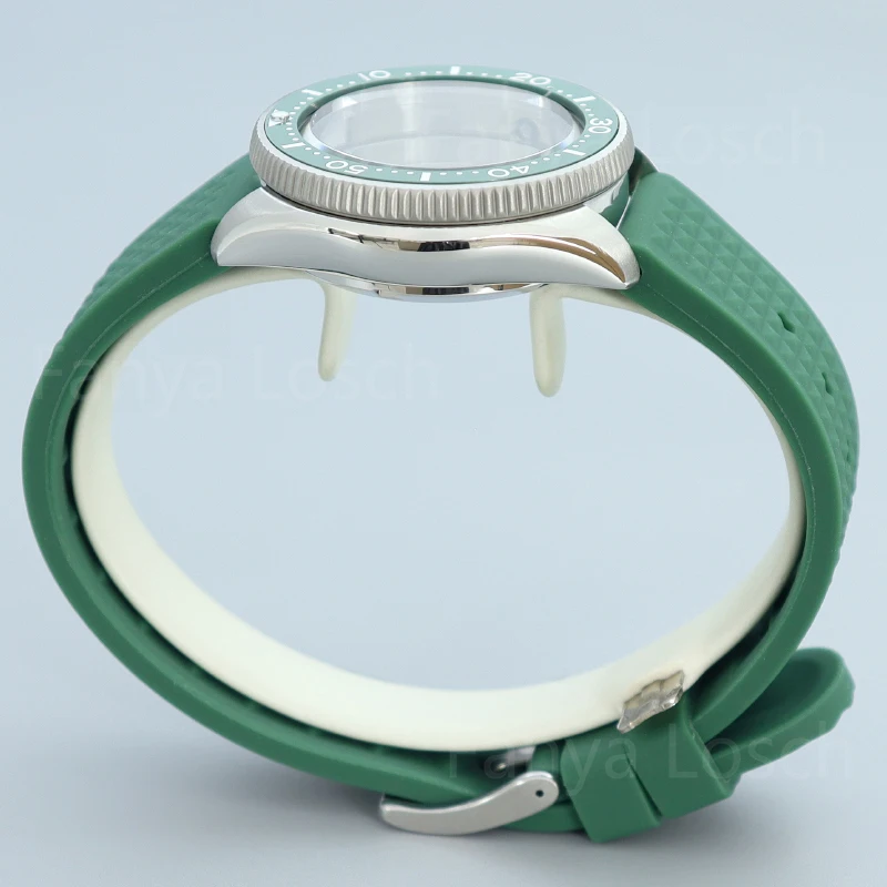 38mm Ms. Watch Case Green Rubber Bracelets Ceramic Bezel Sapphire parts For SKX Seiko Nh35 Nh36 Movement 28.5mm Dial Waterproof