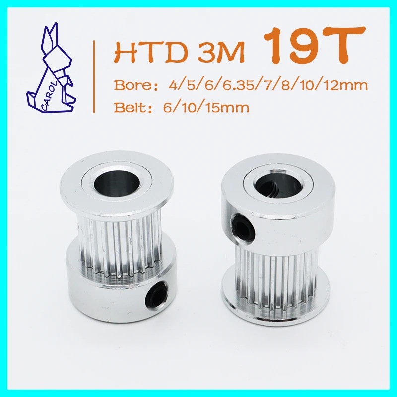 HTD 3M 19T Timing Pulley Gear 19Teeth 19 Teeth Bore 3/4/5~6/7/8mm 3M Belt Pulleys Belt Width 6/10/15mm HTD3M Synchronous Wheels
