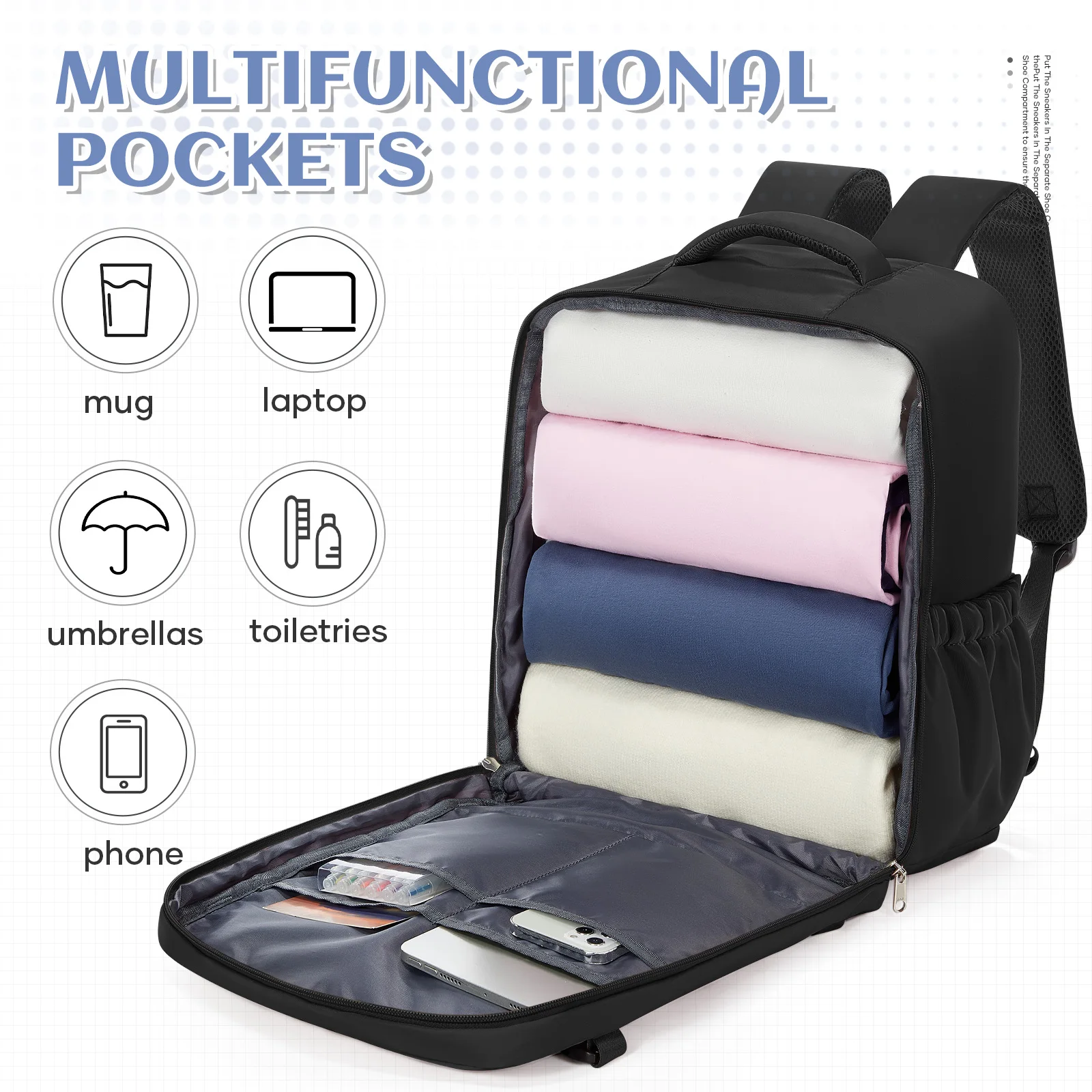 حقائب Ryanair Cabin مقاس 40 × 30 × 20 حقيبة ظهر للسفر تحت المقعد، حقيبة مفرغة للسفر من القماش الخشن، حقيبة ظهر كاجوال للركاب في الهواء الطلق #3