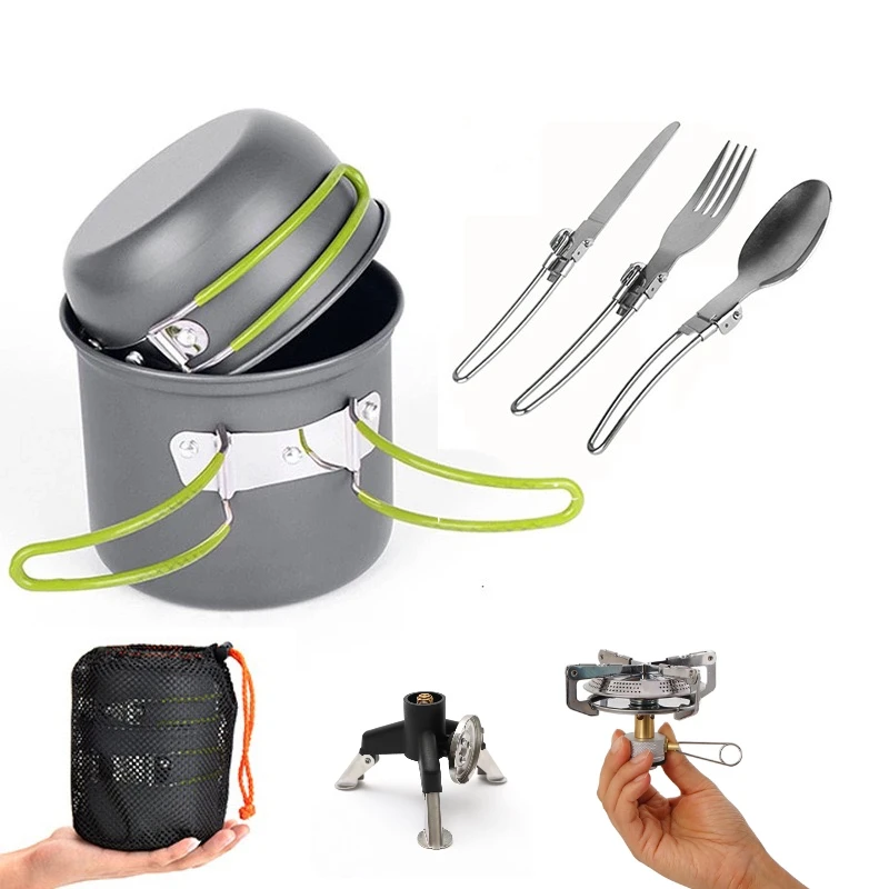 

Kitchen Cutlery Set Cutlery Single Cookware Portable Camping Stove Set Pot Outdoor Aluminum Alloy Picnic Family Cutlery Set