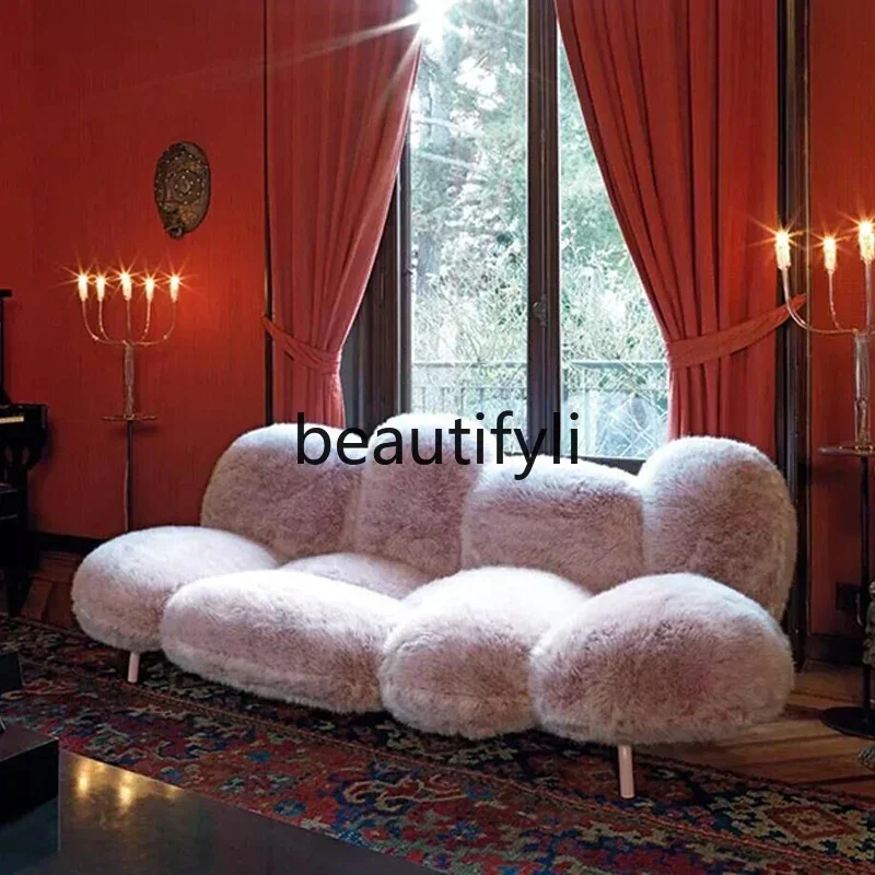 LJYLeisure كرسي أريكة تقليد أرنب فروي فندق غرفة المعيشة كرسي غرفة النوم #3