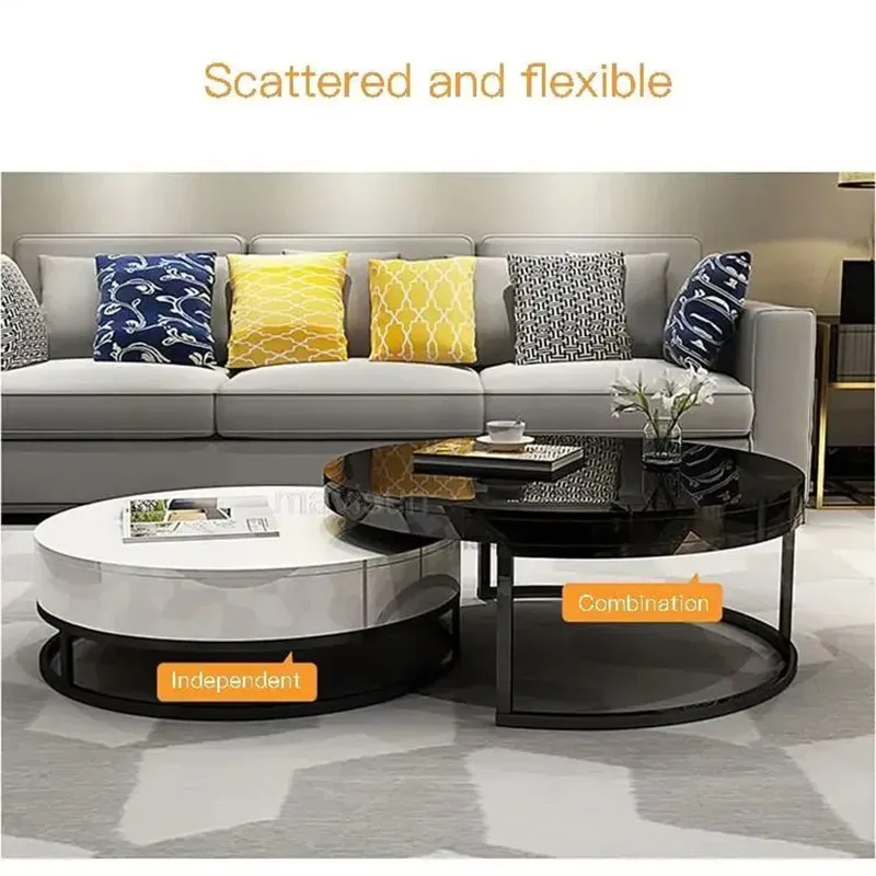 Simple Modern Style Tea Table Circle Combination Stand Drawers Coffee Tables Multifunctional Extendable Stolik Kawowy Furniture