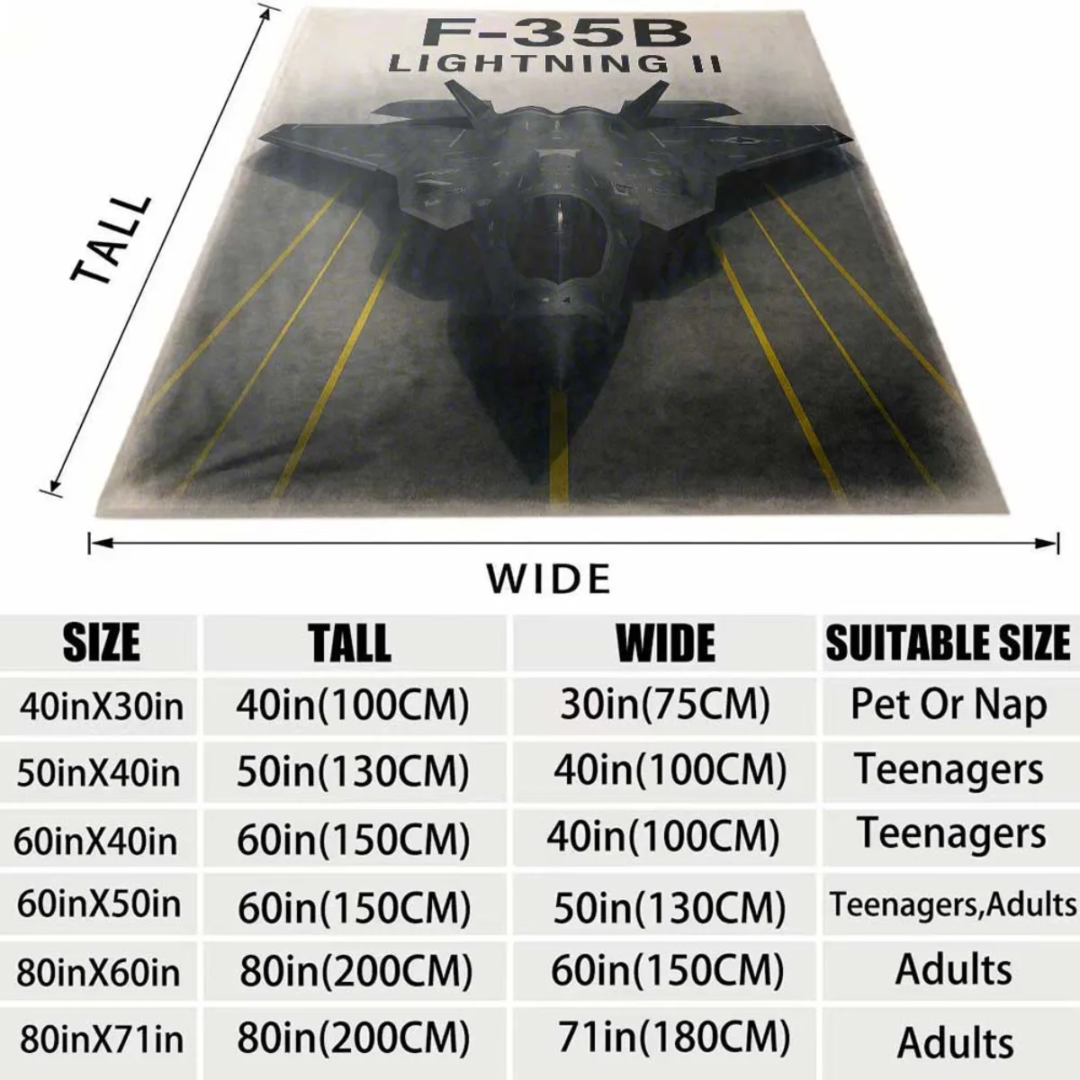 F-35B Lightning II Fighter Jet Blanket Throw Military Aviation Gift for Men Women Decor