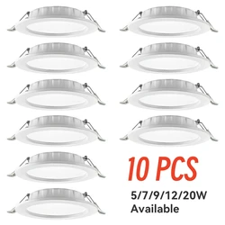 10 pz/lotto faretto da incasso a LED 5W 7W 9W 12W 20W 220V lampada da incasso a soffitto rotonda luci a pannello a LED faretto illuminazione da cucina per bagno