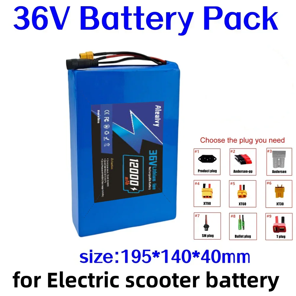 

ALeaivy 10S4P 36V 12000mAh High Capacity Lithium Battery Pack - BMS Protected for 500W/750W Electric Scooter