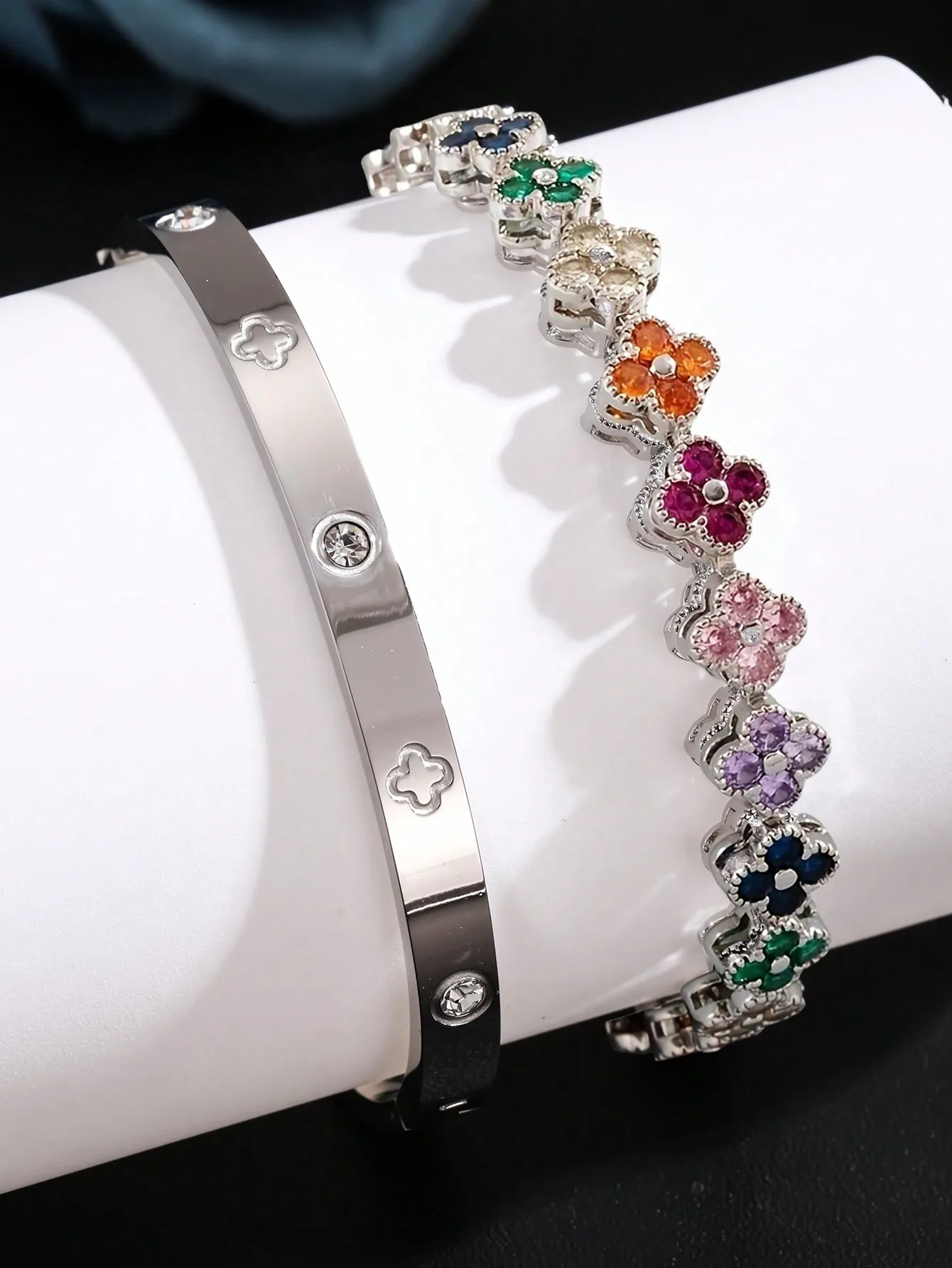 UILZ Delicate Lucky Clover Women Bracelet High Quality Stainless Steel Morandi Colors Shining Zircon Inlaid Charm Jewelry Gift image 6