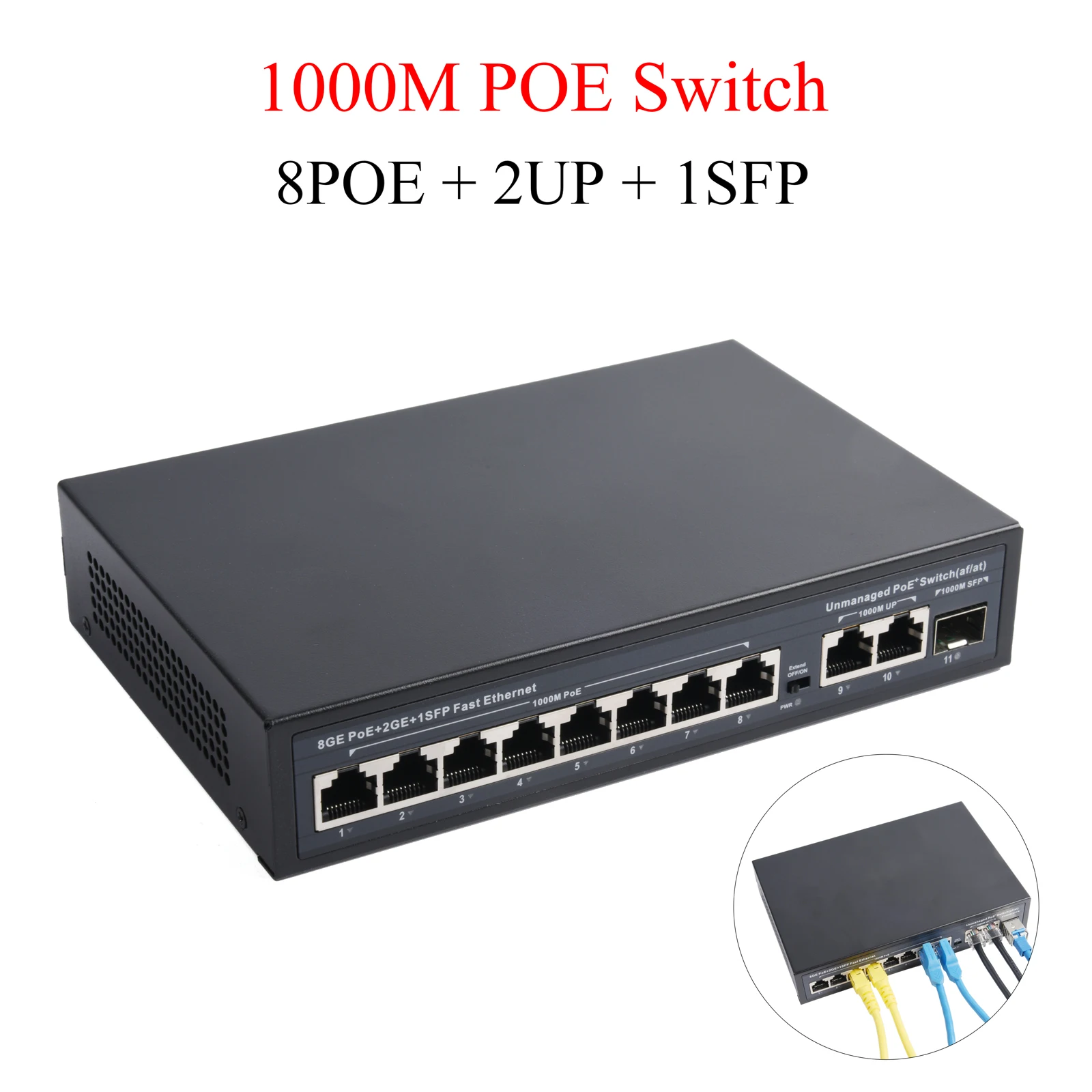 

100/1000Mbps Standard POE Switch 8 Ports + 2 Uplink Ports + 1 SFP Port Ethernet Switch For IP Camera Wireless AP With SFP Module