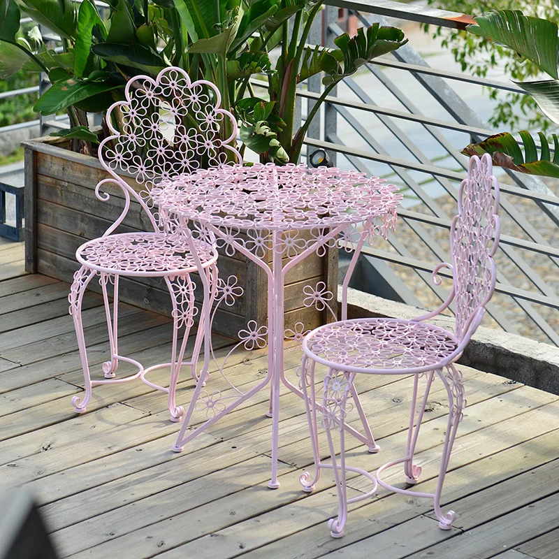 Outdoor Iron Balcony Table and Chair Three-Piece Set Outdoor Garden Patio Terrace Luxury White Furniture Lounge Table Chairs Set