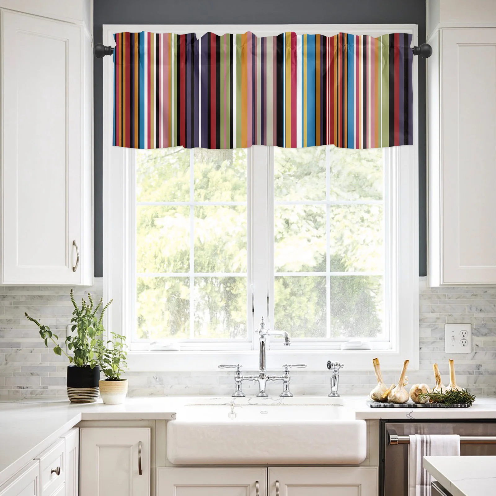 ZEDLIYU Valances for Windows bedroom Kitchen Living Room Small Window Valance Color stripe Short curtain 1 Panel, 42 x 12 Inch