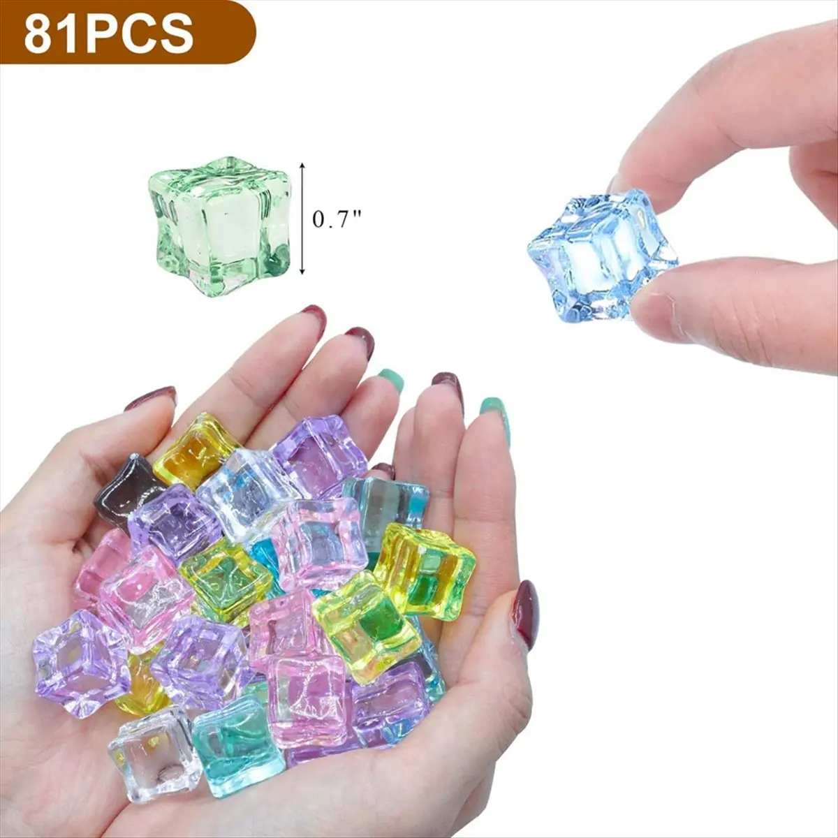 【BAAQ】 81 Pcs Fake Ice, Colorful Acrylic , Reusable Ice-Cubes for Home Decor, Vase Fillers for Centerpieces