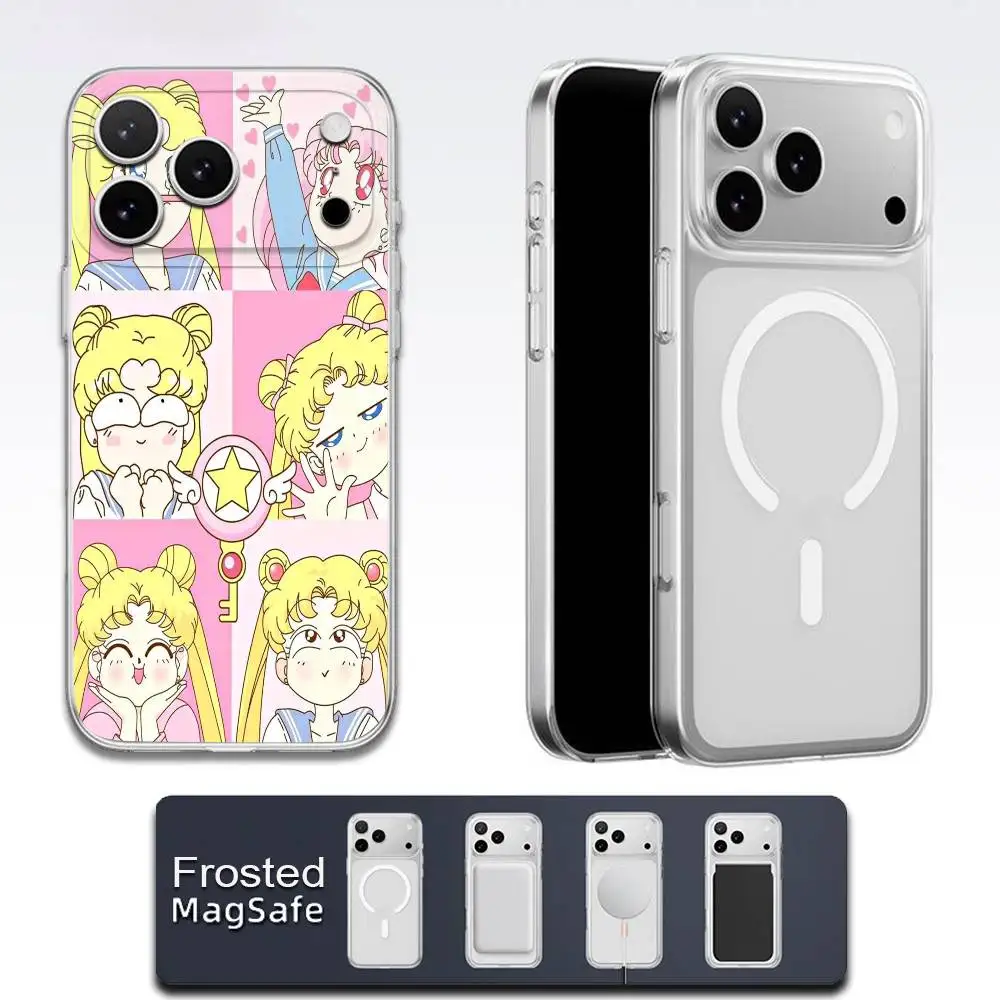 Jolie coque de téléphone marin fille mignonne pour iPhone 17,16,15,14,13,12,11,Pro,Max,Plus,E,Air,Mini Magsafe magnétique givré Transparent
