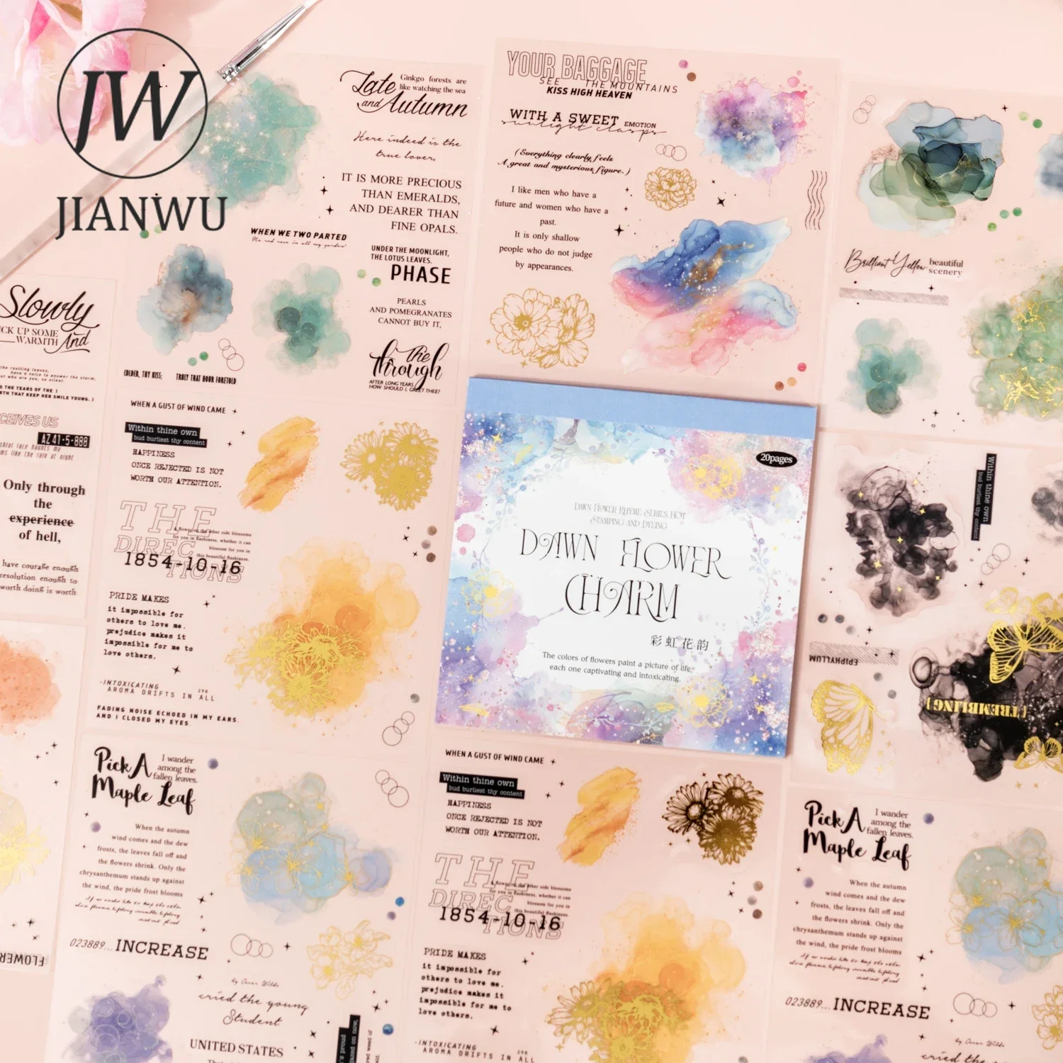 

JIANWU Dawn Flower Charm Series Vintage Watercolor Smudge Landscape Material Collage PET Sticker Creative Journal Stationery