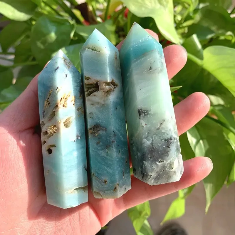  Natural Blue Amazonite Quartz Tower Crystals Point Sky Blue Crystals Wand Crystal Healing Stone