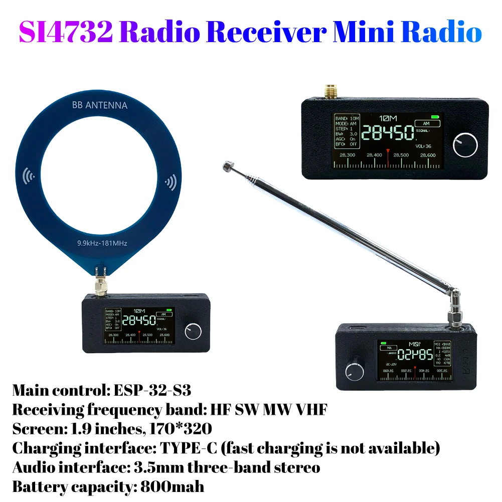 SI4732 0.5-108mhz Pocket Mini Radio LSB USB AM FM FM/AM Radio with Antenna Portable All Band Radio Receiver HF SW MW VHF Radio