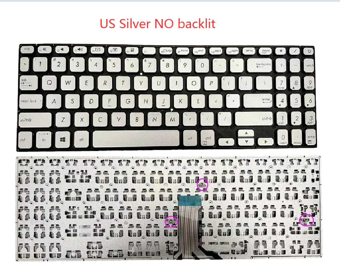 

New Silver US No-backlit Keyboard For Asus VivoBook S530 S530UN S530FA S5300 S5300FN X530 X530U X530F K530 K530UA Y5100U Y5100UB