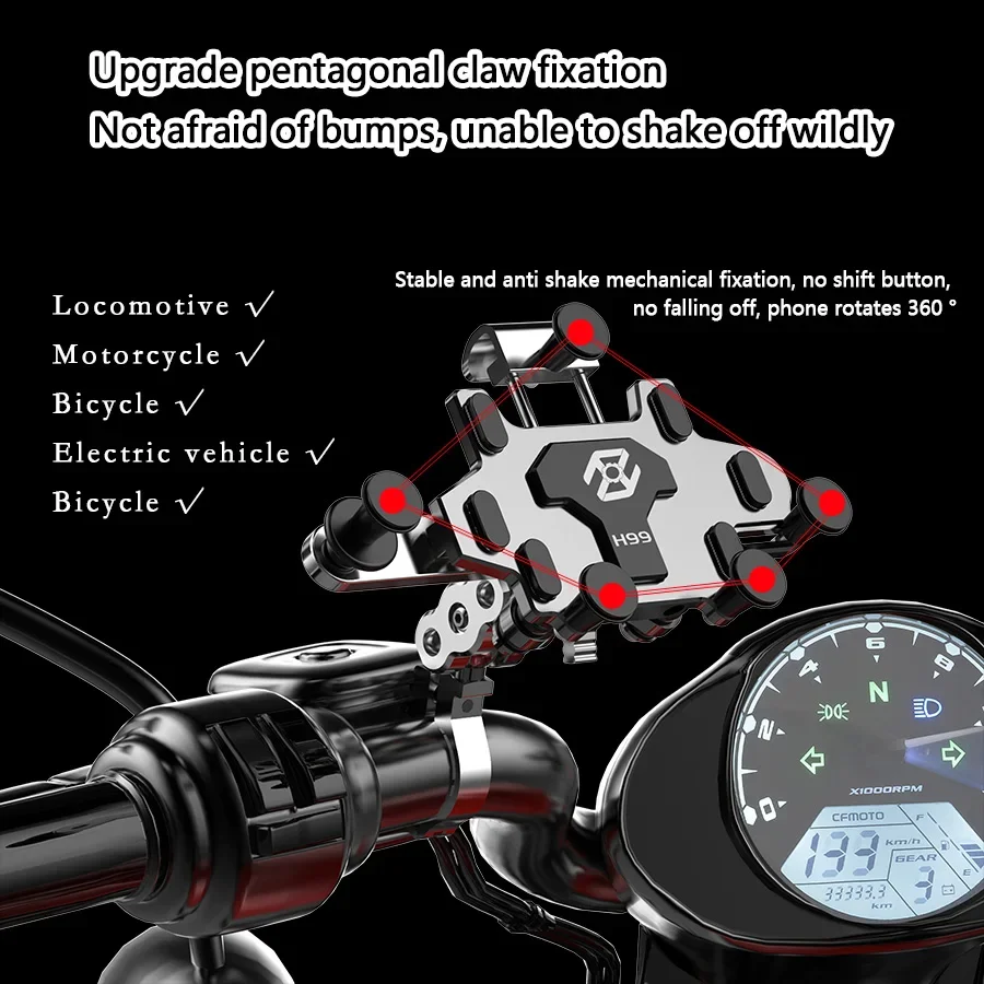Upgraded Alloy 360°+180° Rotating Adjustable Shock-Absorbing Phone Holder for Motorcycle Bicycle Mobile Phone Navigation Bracket