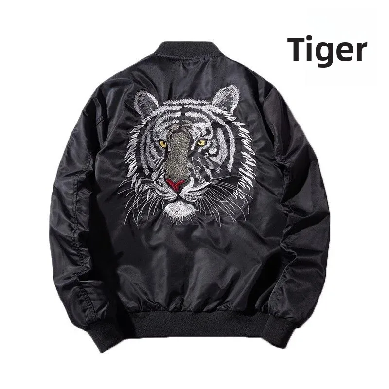 

Мужская летне-осенняя куртка-бомбер в стиле ретро с вышивкой японского тигра, повседневная, свободного кроя, из полиэстера