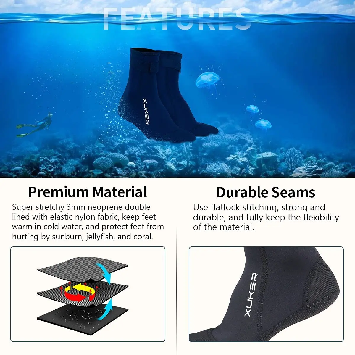 Calcetines de neopreno de 3mm para playa, voleibol, arena, fútbol, buceo, natación, surf, esnórquel, pesca, vadeo, Kayak, Rafting, botines de agua