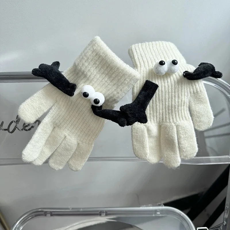 Cute Hand in Hand Gloves Women Cartoon Magnetic Hands Winter Knitted Warm Glove Thick Full Finger Touchscreen Couple Mittens