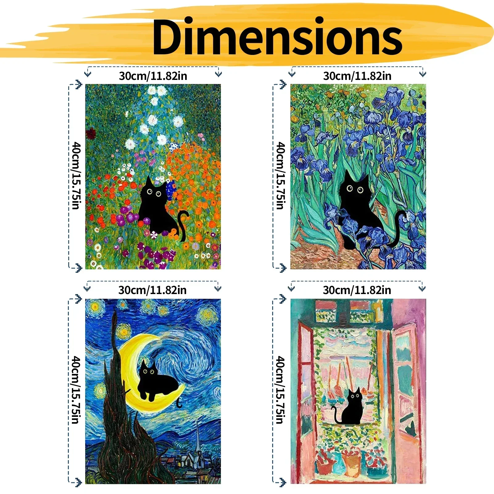 4 Pack DIY Paint By Numbers Kit for Adults Starry Night Cat, Acrylic Digital Oil Painting Art on Canvas Wall Decor Gift No Frame