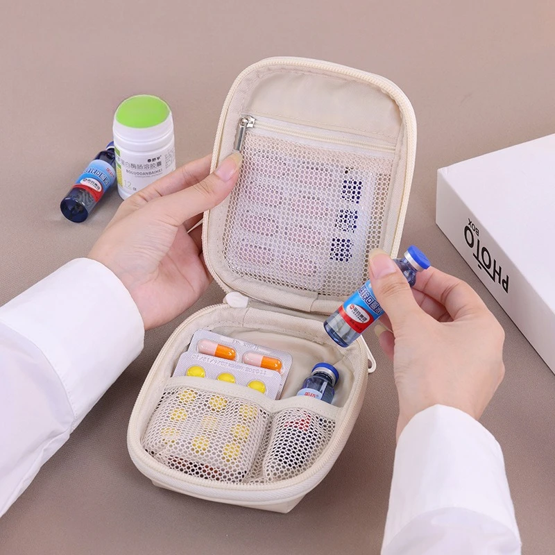 Compact Medicine Storage Bag - Waterproof Pouch with Multi-Mesh Compartments (Portable First Aid & Travel Essentials Organizer)