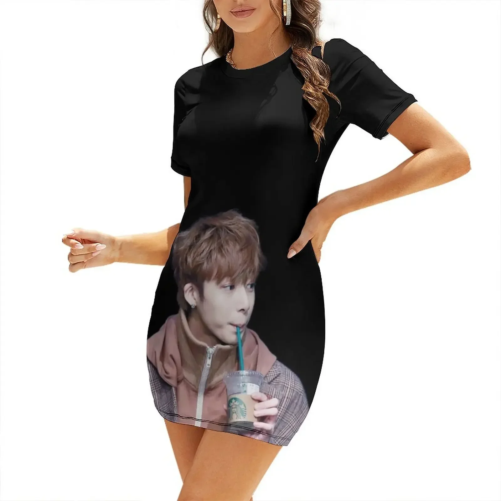 

Hyungwon Monsta X Short-Sleeved Dress women's clothing korea stylish dresses ladies 2026 summer