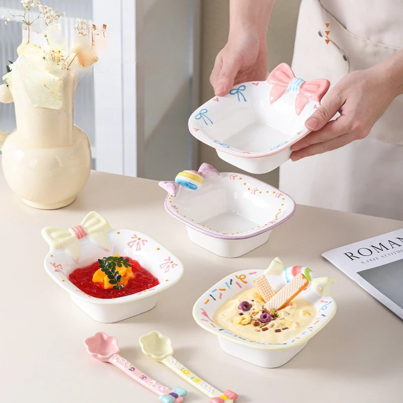 Creative Square Ceramic Bowl,candy-colored Cartoon Tablewar  Children's Household Desserts/snacks/fruits High-looking Containers