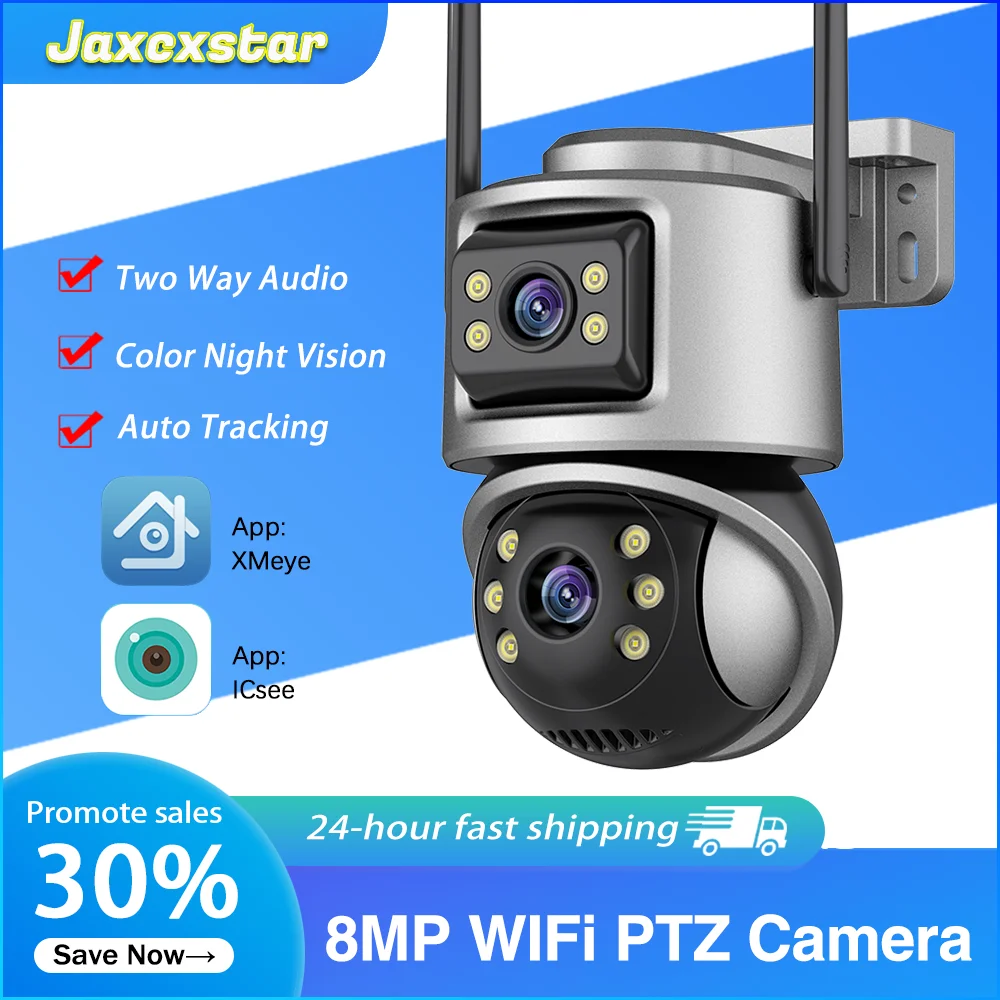 

4K 8MP Wifi PTZ Camera Outdoor Dual Lens Dual Screen Auto Tracking IP Camera CCTV Two-Way Audio Video Surveillance P2P ICsee/XM