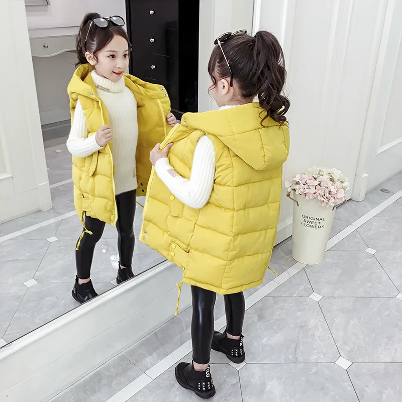 RAISE 2024 Baby Girl Autumn Winter Vest Thicken Warm Girls Sleeveless Jacket Hoodie 3-12 Years Kid Teenager Mid-length Waistcoat