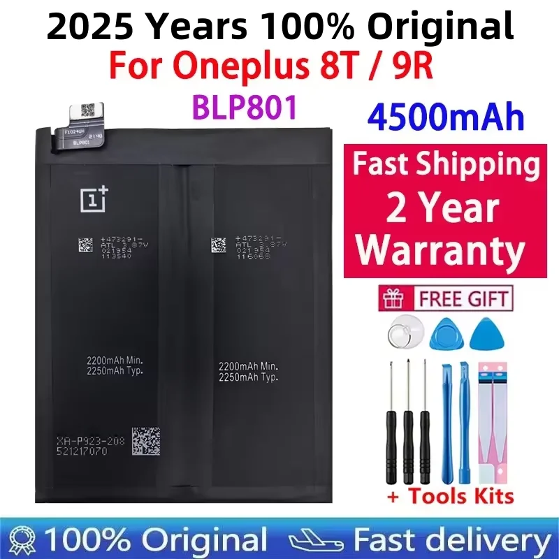 

1 + Original Battery BLP801 For Oneplus 8T 9R One Plus 9R 8T, 4500mAh Replacement Battery, High Quality, Fast Shipping, 2025