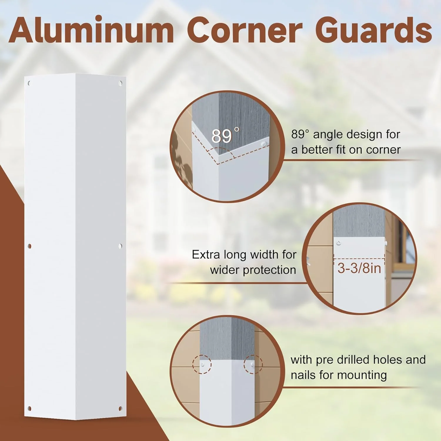 2‑Pack Aluminum Vinyl Siding Corner Guards, Outdoor Wall Corner Protector, Resist Weed Trimmer Impact